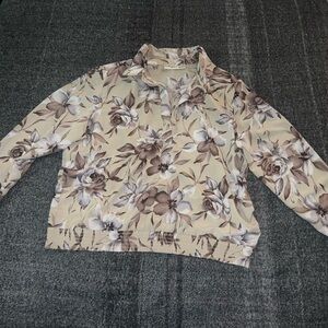 Alfred Dunner Taupe Floral Elastic Waist Long Sleeve Grandmacore Blouse Sz 20W